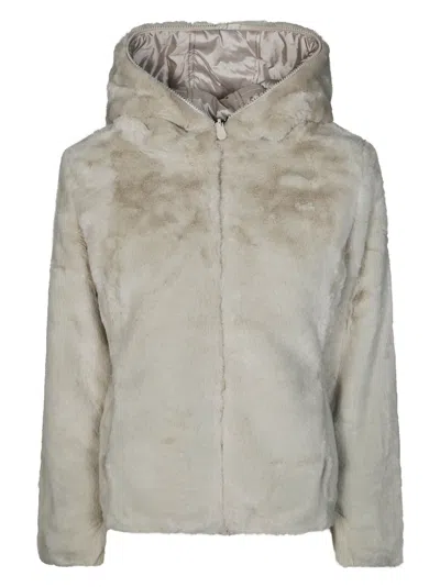 Save The Duck Reversible Eco Fur Hooded Jacket For Women In Neutral