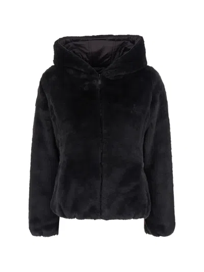 Save The Duck Reversible Hooded Coat In Black