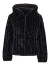 Save The Duck Ribbed Faux-fur Hooded Jacket In Black