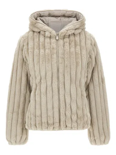 Save The Duck Ribbed Hooded Jacket In Neutral