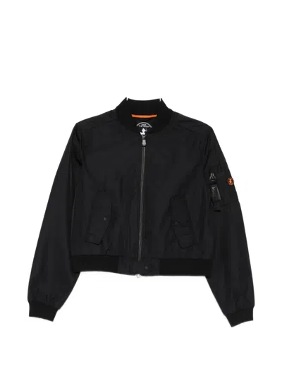Save The Duck Ribbed-trim Cropped Bomber Jacket In Black