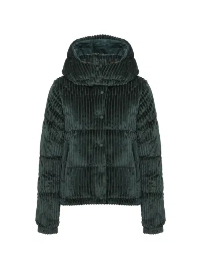Save The Duck Ribbed-velvet Puffer Jacket In Green