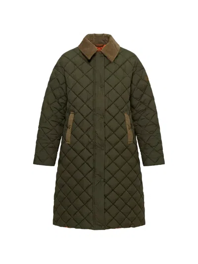 Save The Duck Sadie Quilted Corduroy-collar Coat In Green