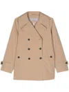 Save The Duck Sand Beige Double-breasted Coat With Pleat Detailing In Brown