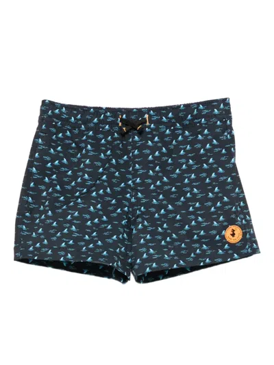 Save The Duck Kids' Shark-print Swim Shorts In Blue