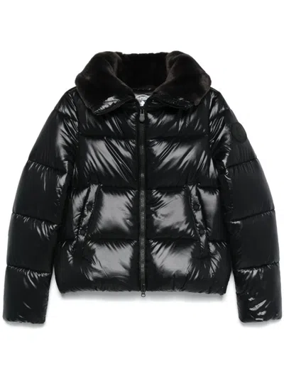 SAVE THE DUCK SHORT BLACK MOMA PUFFER JACKET WITH FUR