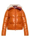 Save The Duck Glossy Padded Short Jacket With Shearling-lined Collar In Orange