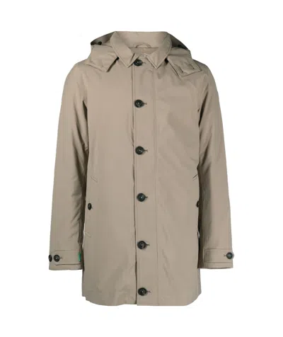 Save The Duck Single-breasted Hooded Coat In Nude