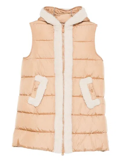 SAVE THE DUCK SLEEVELESS PADDED VEST WITH SHEARLING TRIM AND HOOD