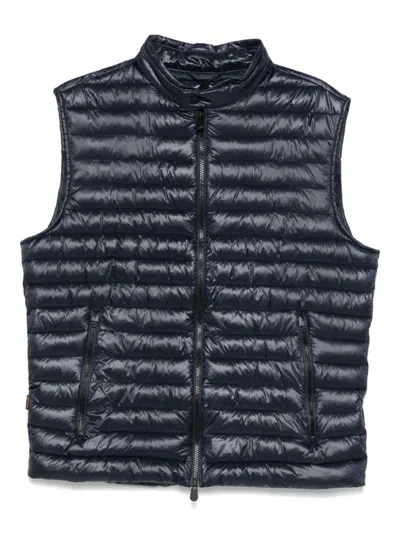 Save The Duck Sleeveless Quilted Vest With High Collar In Blue