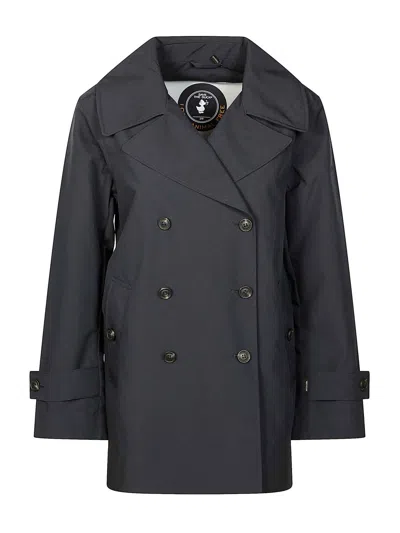 Save The Duck Double-breasted Black Trench Coat With Tailored Silhouette