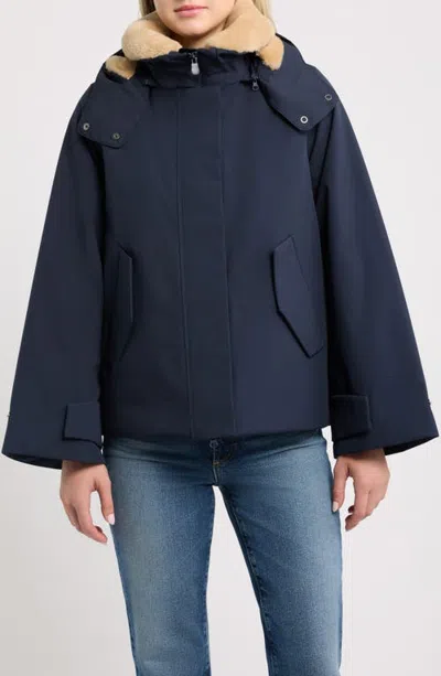 Save The Duck Solana Hooded Jacket With Faux Fur Collar In Blue