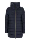 Save The Duck 'lydia' Blue Down Jacket With High Neck And Logo Patch On The Sleeve In Blue