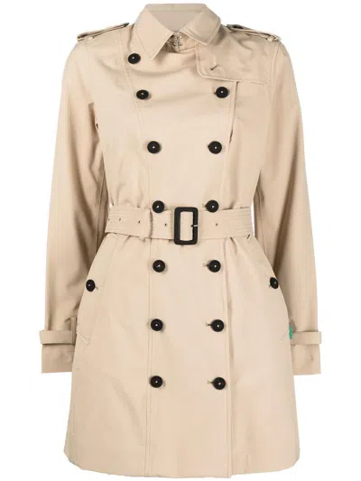 Save The Duck Double-breasted Lightweight Trench Coat In Neutral