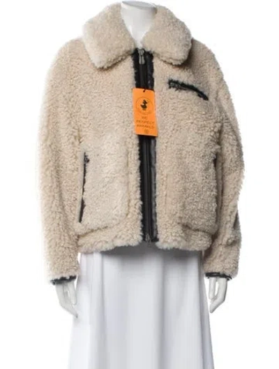 Pre-owned Save The Duck Tweed Pattern Faux Fur Jacket W/ Tags In Neutral