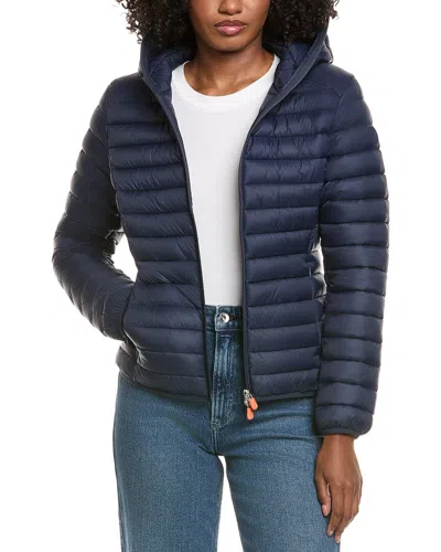 Save The Duck Vicky Short Hooded Basic Jacket In Blue