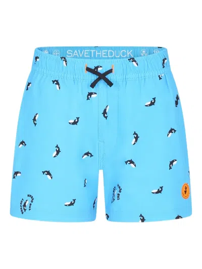 Save The Duck Kids' Wale-print Swim Shorts In Light Blue