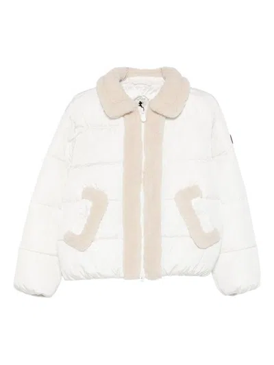 Save The Duck White 'honey' Down Jacket With Fur