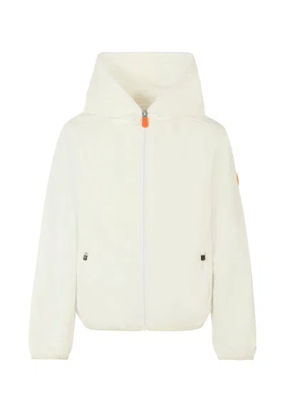 Save The Duck White Jules Windbreaker For Kids With Logo In Neutral