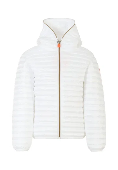 Save The Duck White Rosy Down Jacket For Kids With Logo