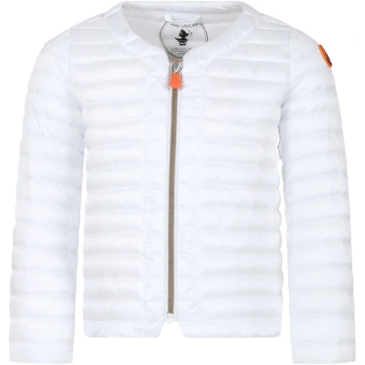 Save The Duck Kids' White Vela Down Jacket For Girl With Logo