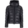 Save The Duck Cosmary Black Down Jacket With Removable Hood And Logo Patch On The Sleeve In Tech Fabric Woman In Blue