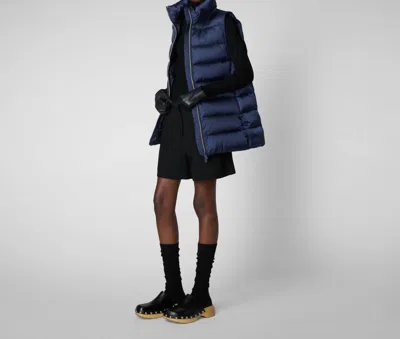 Save The Duck Womens Coral Puffer Vest In Blue Black90010 In Blu China