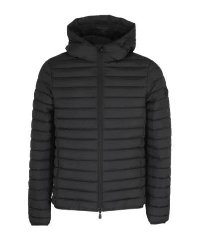 Save The Duck Zip-up Hooded Down Jacket In Black