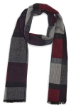 Save The Ocean Contrast Check Stripe Recycled Polyester & Silk Scarf In Navy/grey