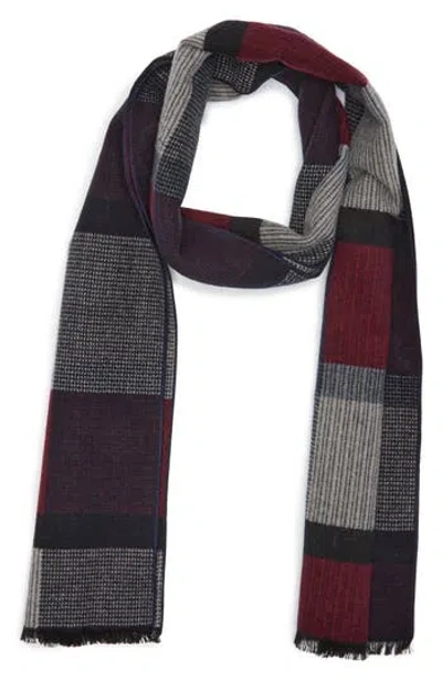 Save The Ocean Contrast Check Stripe Recycled Polyester & Silk Scarf In Navy/grey