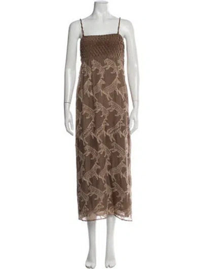 Pre-owned Save The Queen Animal Print Long Dress In Brown