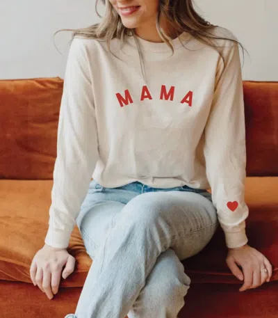 Saved By Grace Co. Mama Long Sleeve Heart Tee In Cream In White