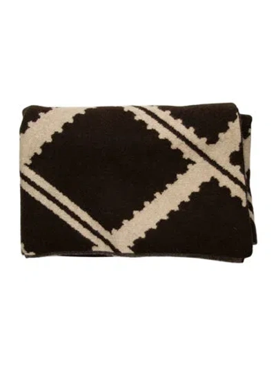Pre-owned Saved Ny Blockprint Cashmere Throw Blanket In Neutral