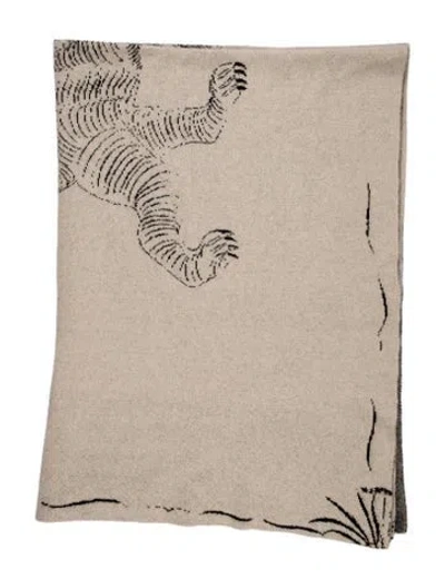 Pre-owned Saved Ny Cashmere Lion Cat Calligram Throw Blanket In Black