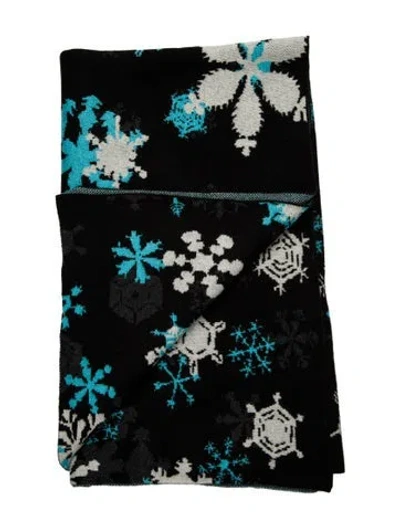 Pre-owned Saved Ny Cashmere Snowflakes Throw Blanket In Black