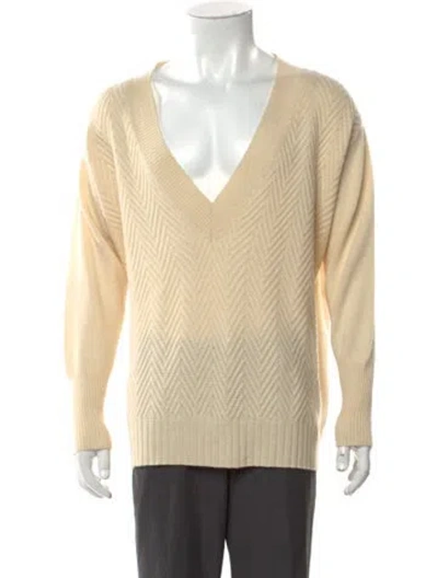 Pre-owned Saved Ny Cashmere V-neck Pullover In Neutral