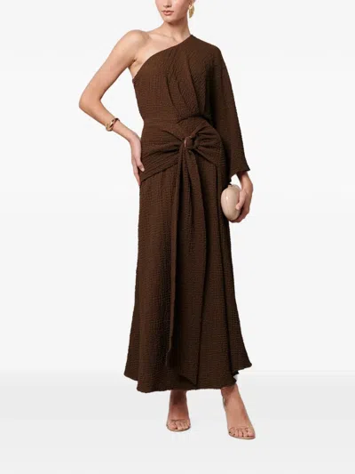 Savel Ellie One-shoulder Midi Dress In Brown