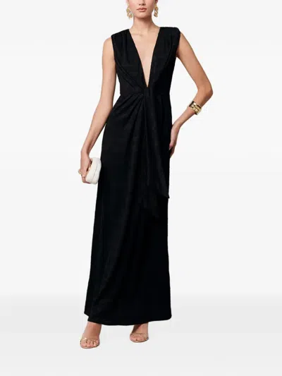 Savel Gisella Palm-jacquard Knotted Maxi Dress In Black