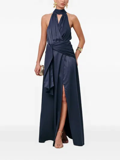 Savel Halterneck Tie-waist Maxi Dress In Blue