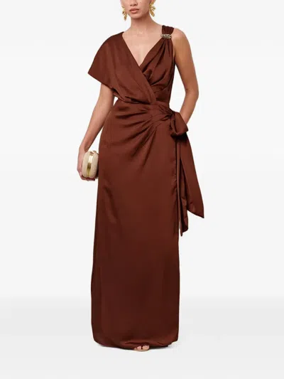 Savel One-shoulder Wrap-style Maxi Dress In Brown