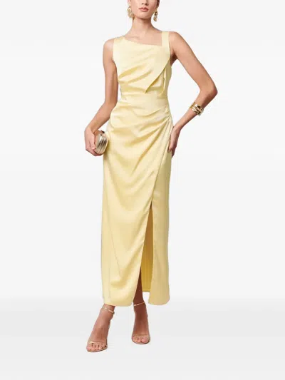 Savel Ruched-satin Midi Dress In Yellow