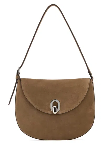 Savette Beige Suede Small Tondo Crossbody Bag In Brown