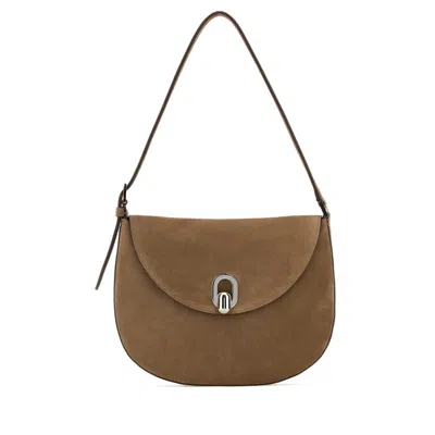 Savette Beige Suede Small Tondo Crossbody Bag In Brown
