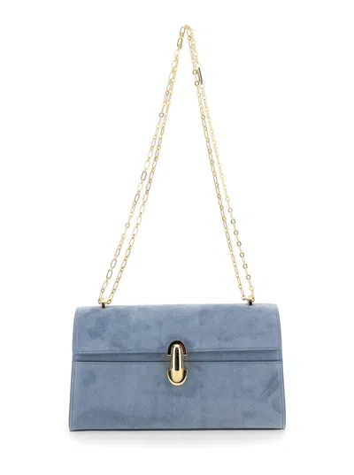 Savette Chain Symmetry Clutch Blue With Metal Details In Suede Women