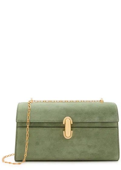 Savette Chain Symmetry Suede Pochette In Teal