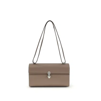Savette Gray Calf Leather Bos Taurus Shoulder Bag In Brown
