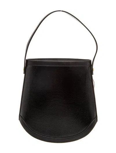 Pre-owned Savette Lizard Bucket Bag In Black