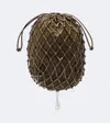 Savette Macramé Small Leather Pouch In Green