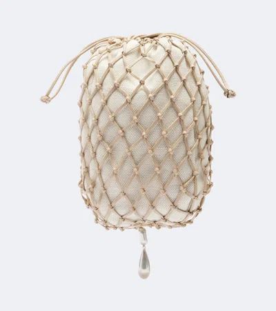 Savette Macramé Small Leather Pouch In Sand