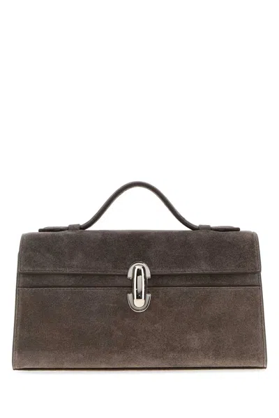 Savette Mud Suede Symmetry Mini Handbag With Golden Hardware In Brown